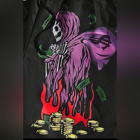 Street Life Skeleton Graphic Drawstring Shorts - Size 36 - Picture 3 of 5